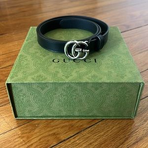 Gucci Marmont Thin Belt, Silver GG Buckle